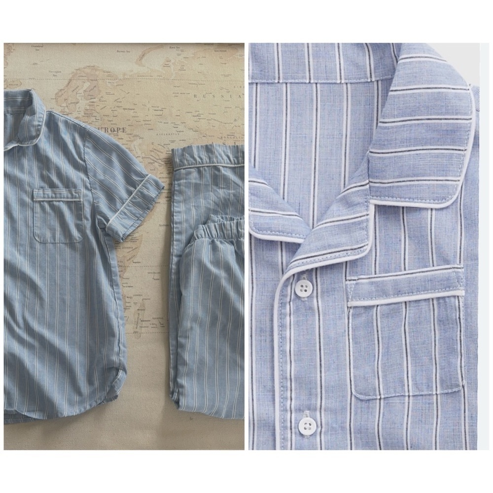 Gap 100% Recycled Striped PJ Set | Size 8 Unisex Color Blue stripe